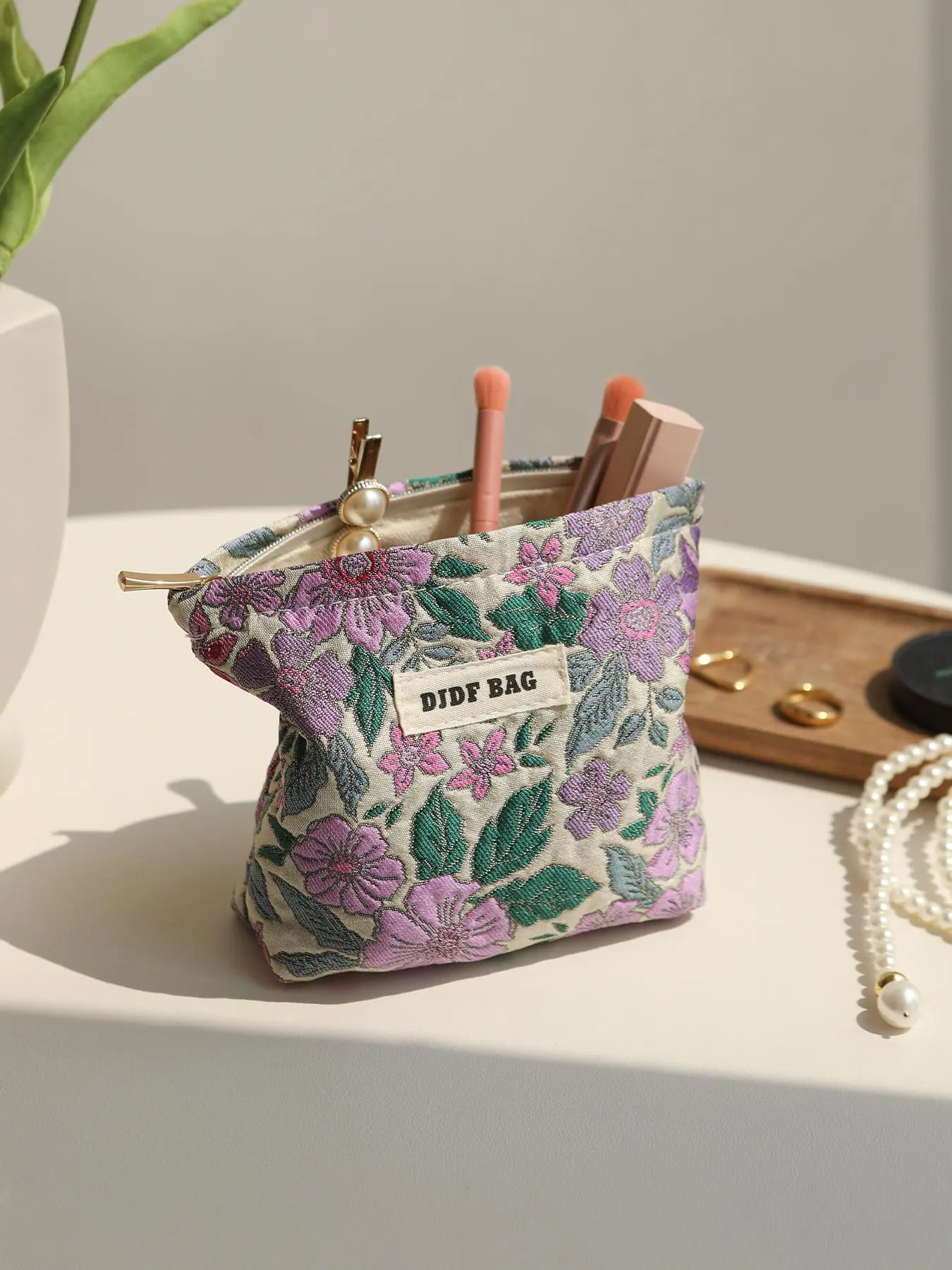 Floral Pattern Makeup Bag, Portable Zipper Cosmetic Storage Bag, Travel Makeup Pouch, Zipper Makeup Organizer Pouch, Handheld Cosmetic Pouch, Storage Bag for Skincare, Lotion, Cream, Lip Balm, Eyeliners, Makeup Brushes, Cosmetic Travel Bags