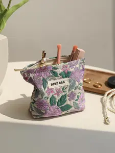 Floral Pattern Makeup Bag, Portable Zipper Cosmetic Storage Bag, Zipper Makeup Organizer Pouch, Handheld Cosmetic Pouch, Storage Bag for Skincare, Lotion, Cream, Lip Balm, Eyeliners, Makeup Brushes