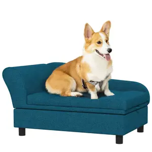 (High end and high-quality) Pet Sofa, Dog Couch, Elevated Pet Bed for Small and Medium Dogs, with Hidden Storage, Soft Tufted Cushion, Dark Blue