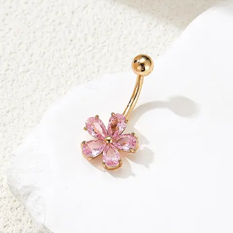 Cute Waterdrop Flower Belly Button Ring, Stylish Body Jewelry, Navel Piercing Jewelry, Perfect Valentine's Day Gift for Fashion Enthusiasts