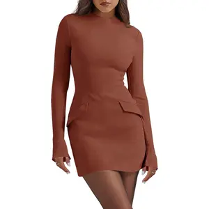 Womens Long Sleeve Bodycon Dress Mock Neck Slim Fit Party Cocktail Fall Mini Blazer Dresses