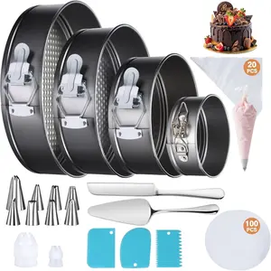 139 count Springform Cake Pan Set - 4 Non-stick Cheesecake Pans(4/7/9/10-Inch) + Cake Decorating Supplies:  Paper, Pastry Bags and Tips, Icing Scrapers, Cake  Set &