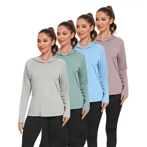 Veldtholos Women's 4-Piece Sunscreen T-Shirt Set Long Sleeve Quick Dry Breathable Casual Basic Hooded Top Solid Color Combo for Spring Summer
