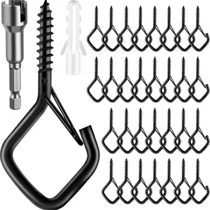 30 Safety Screw Hooks for Hanging Heavy Objects, Heavy Duty Durable Metal Ceiling Hooks, Plant Cups, Wind Chimes, Bird Feeder, Outdoor String Lights