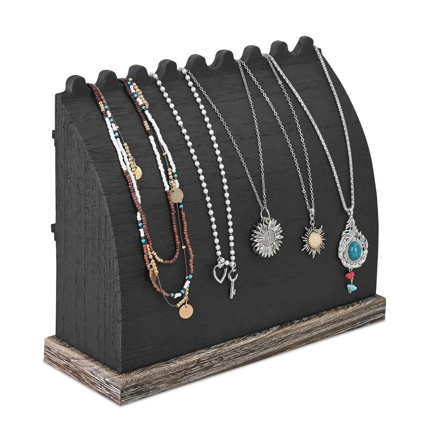 #WDJ7739BK Wooden Necklace Jewelry Stand for 9 Necklaces, Necklace Stand, Wood Necklace Display Stand
