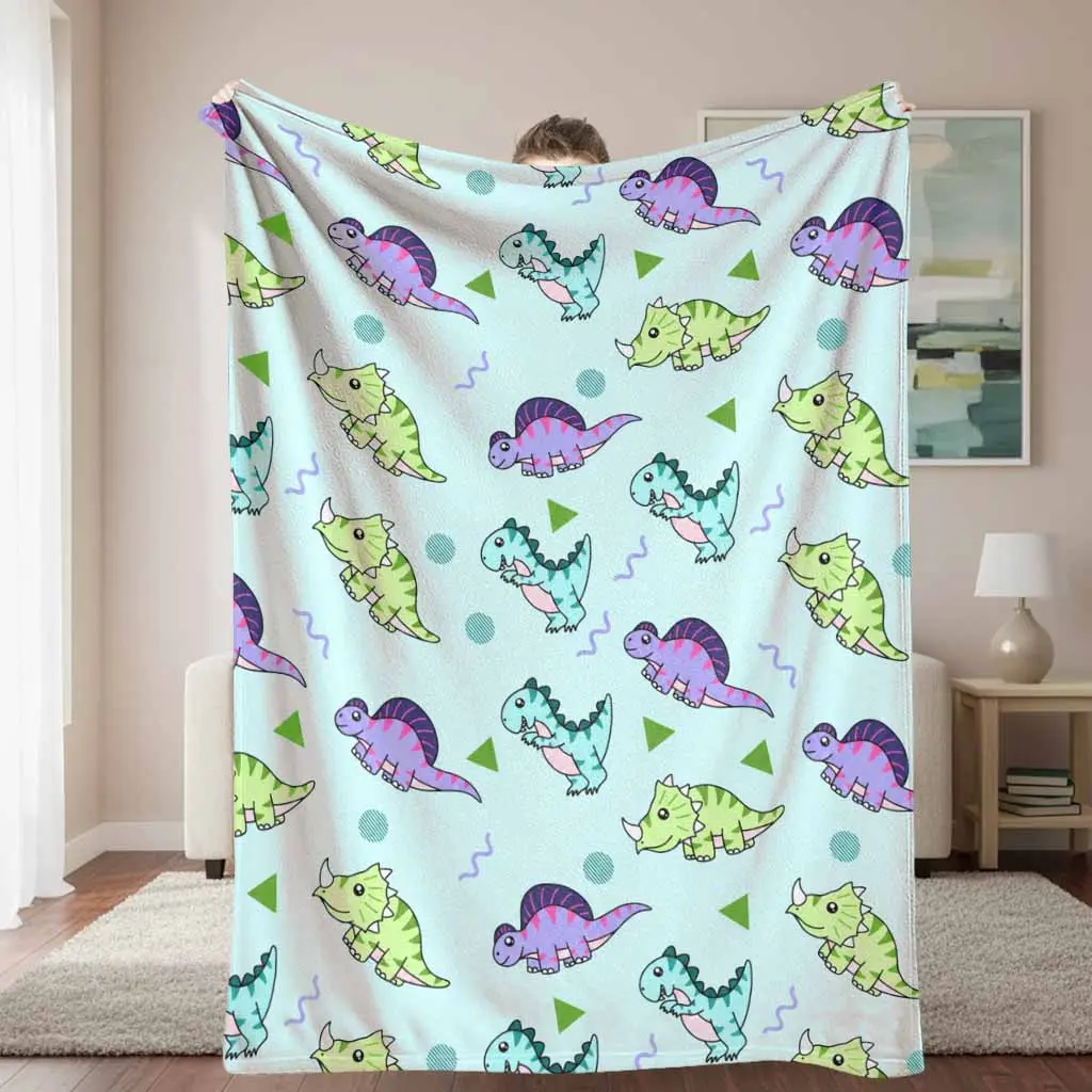 Dinosaur Flannel Blanket Cute Prehistoric Creature Pattern Super Soft Plush Lightweight Warm Throw Bedding Cover Suitable For Cozy Bedroom Decor Living Room Sofa Lounging And Outdoor Camping Travel Picnic