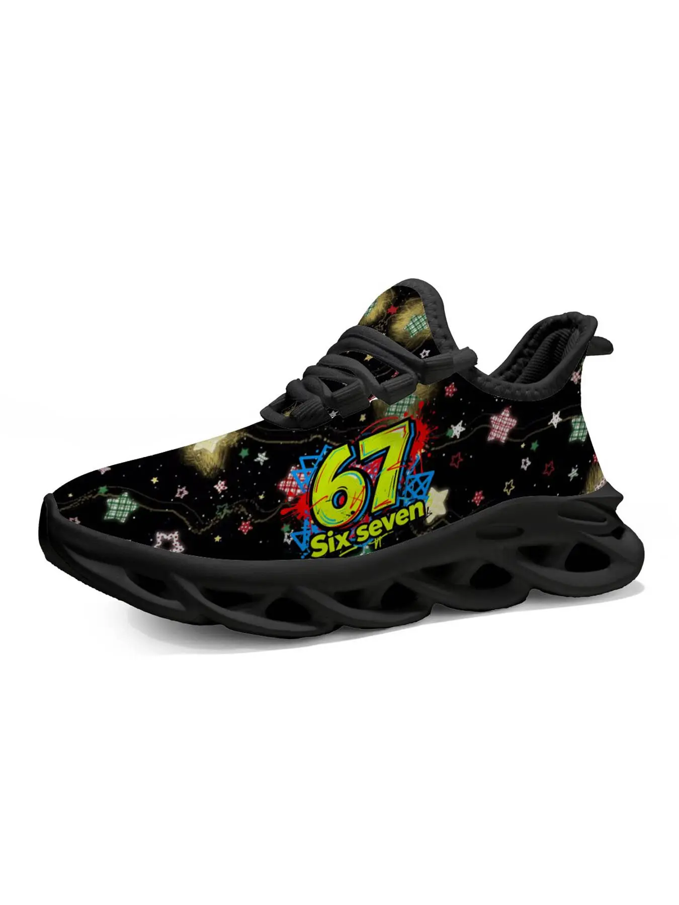 Starry Sky Theme Sports Shoes, Trainer, Unique Print Fashion, Vibrant Star Pattern with Number 67, Comfortable Thick Sole, School Campus Classroom Use
