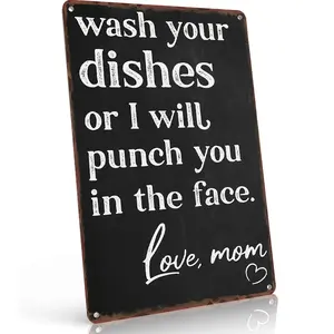 Wash Your Dishes (Love, Mom)’ 8x12in Aluminum Metal Sign | Funny Family Kitchen Sign wall decor