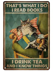 Retro Metal Sign Reading Cat Wall Art 8x12 Inch Vintage Kitchen Tin Decor for Home Yoga Room Meditation Space Positive Energy Spiritual Art Easy To Hang Waterproof Weather Resistant Universal Size