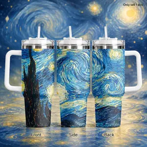 GuLuBoo Van Gogh Starry Night Vacuum Flasks 40oz Stainless Steel Insulated Tumbler, Leak-proof Travel Mug with Straw, Portable Water Bottles Keeps Drinks Cold or Hot All Day for Coffee, Gym & Office, Creative Drinkware Cup Ideal Holiday Gift