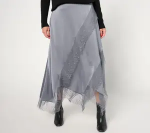 Me by Jennie Garth Regular Bella Satin Skirt w/ Lace Detail