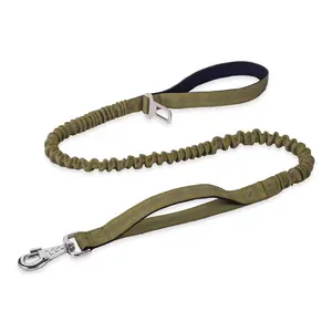 BUMBIN 6Ft Dog Leash Large Dogs, Bungee Dog Leash with 2 Handles, Heavy Duty Dog Leashes for Medium Small Dogs, No Pull Shock Absorbing Dog Leash with Car Seat Belt for Training, Green
