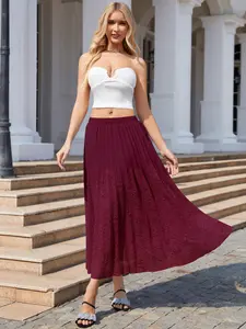 CYiNu Women's Lace Maxi Skirt Chiffon Tulle Elastic High Waist Boho Flowy Skirts