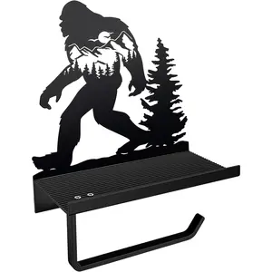 Bigfoot Sasquatch Metal Toilet Paper Holder with Shelf - Rustic Bathroom Decor for Farmhouse and Cabin - Unique Sasquatch Inspired Gifts (Matte Black) Ecqizer