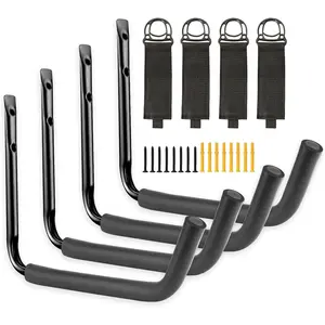 Kayak Rack Wall Mount, Canoe Hanger Hooks, Kayak Storage Hook, Garage Hanger Ladder Brackets, for Hanging Outdoor Beach Folding Chair Bicycle Surfboard Snowboard Paddle Board - Black