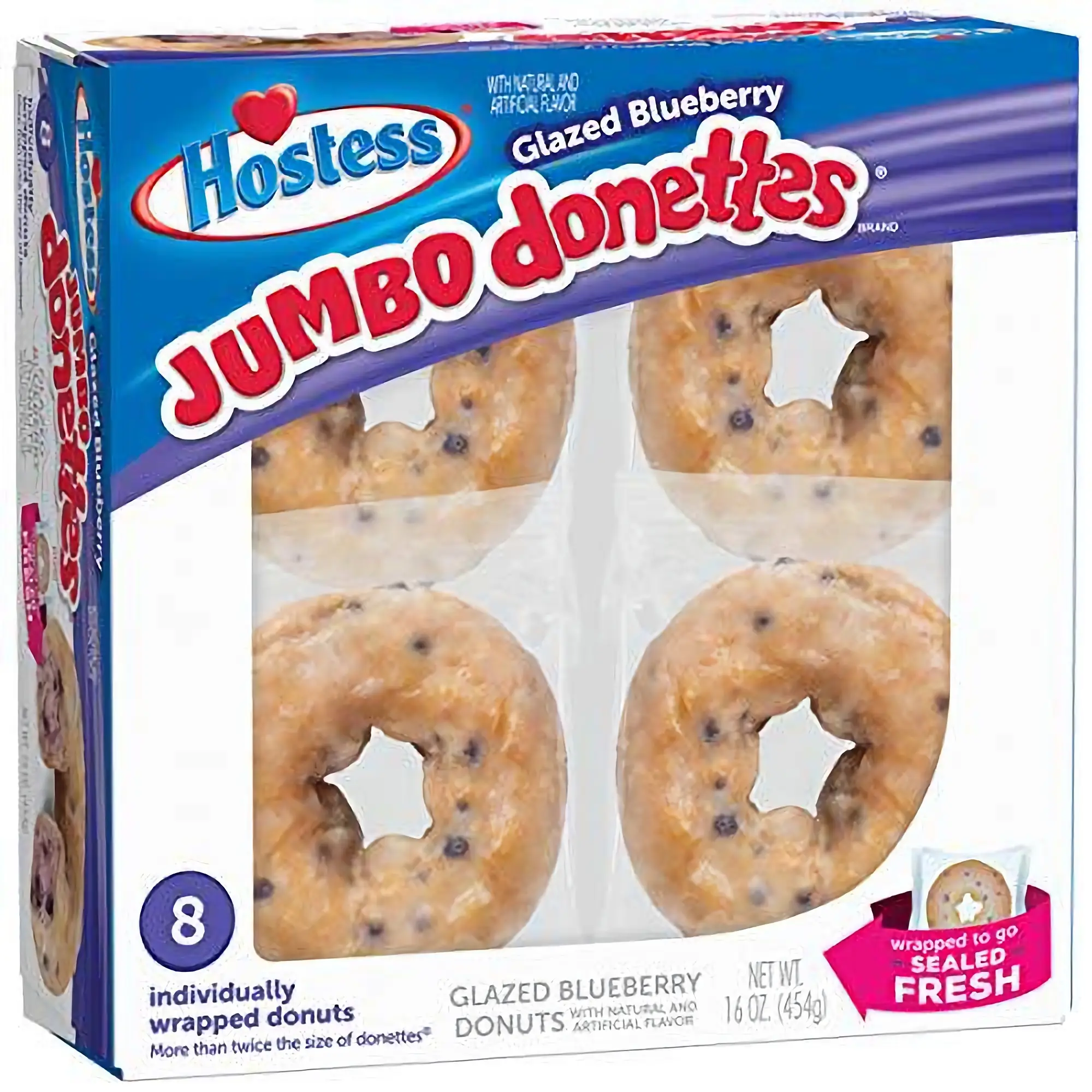 Hostess Blueberry Glazed Jumbo Donettes [8 Count Package]