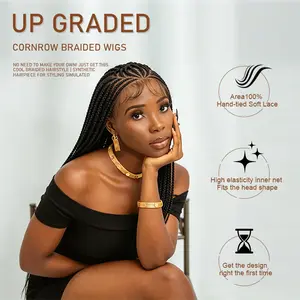 36 Inch African Cornrow Braided Wigs Long Synthetic Handmade braiding hair  Easy to wear  with Baby Hair wigs for Women