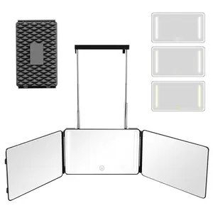 3 Way Mirror with LED Lights & 360° View, Trifold Barber Mirror for Self Haircut, Shaving & Braiding, Portable Travel Design, Lighted Mirror, Light Up Mirror