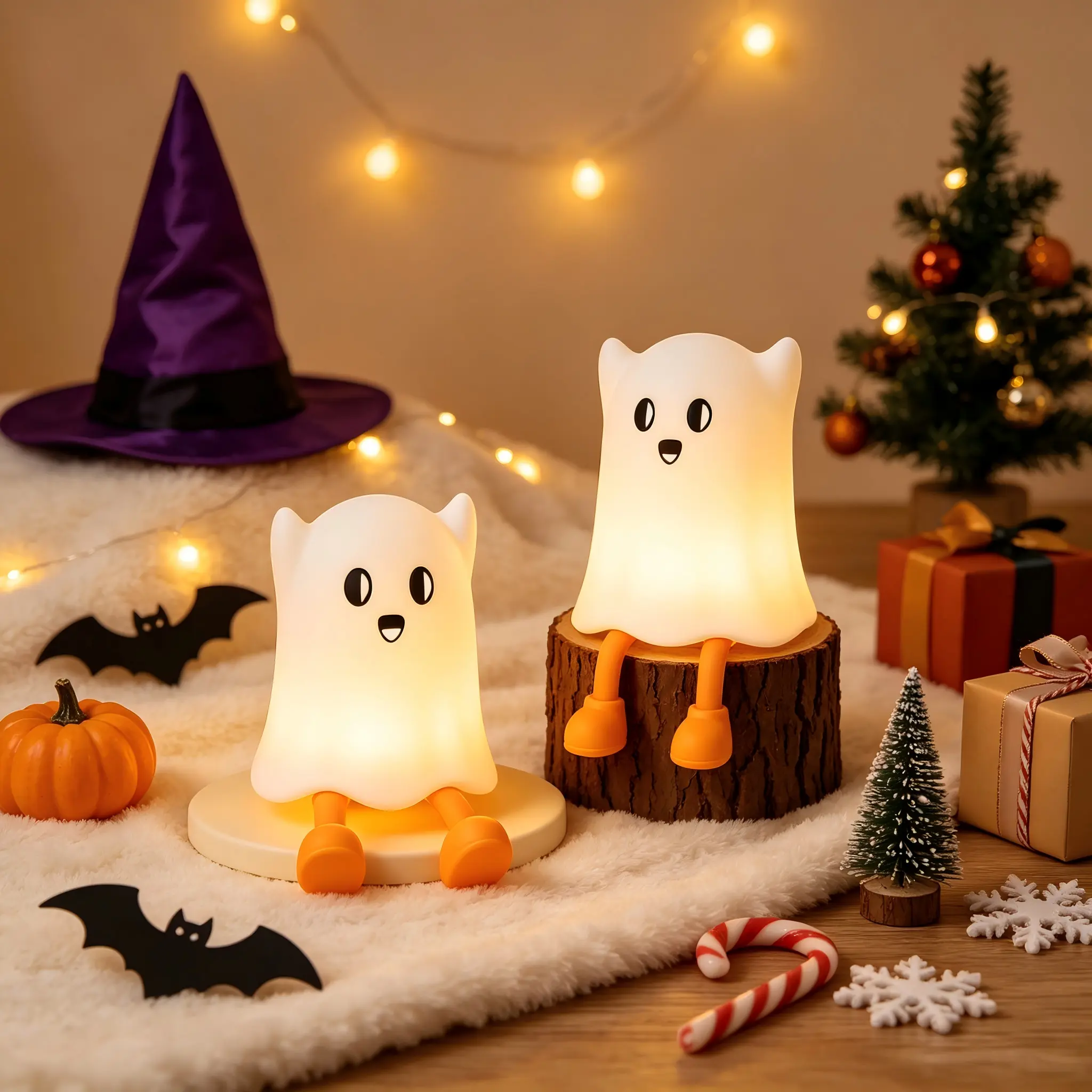 Ghost Night Light Halloween Night Light with Timer Soft Squeezable Touch Lamp Rechargeable Dimmable Cute Lamp for Bedroom Desk Decor and Halloween Decor Gifts, 1 Pack