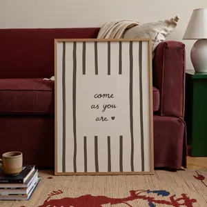 Come As You Are Print, Vintage Brown and Beige Striped Wall Art