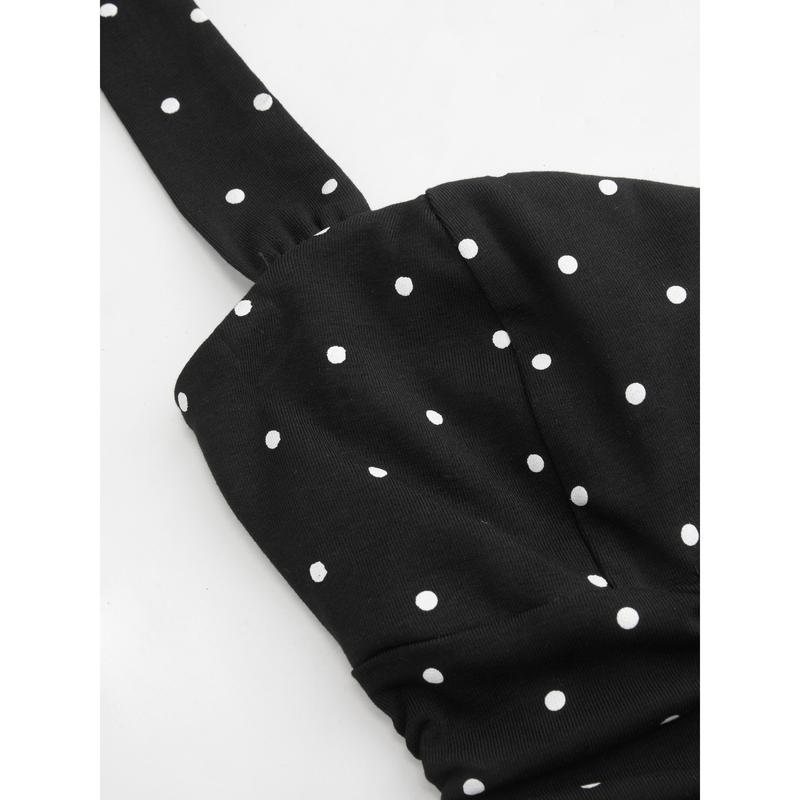 Cider Cotton-blend Halter Neckline Polka Dot Ruched Layered Mini Dress