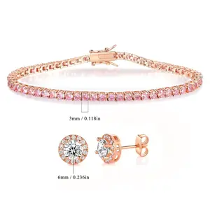 MDFUN 3MM Round Cut Cubic Zirconia Waterproof Pink Hypoallergenic Tennis Bracelet For Sensitive Skin Tennis Anklet Tennis chain for Men Woman Classic Couple Barcelets Anniversary Birthday Engagement Gift High Quality Hiphop Style ATS59996-R