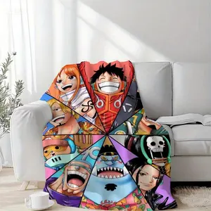 Trendy Anime character patchwork print design, ultra-soft flannel blanket, suitable for sofas, cars, offices, camping, the perfect holiday gift.