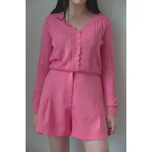 Pink Pointelle Hearts Knit Cardigan