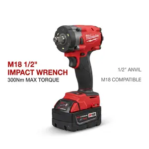 Milwaukee M18 FIW212 Cordless 1/2 Inch Mid-Torque Impact Wrench,  With 300Nm Torque, 4-Speed Control for Automotive Repair, Mechanic Tools, Lug Nut Removal, Equipment Maintenance and Garage Use