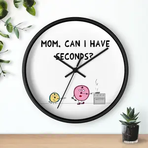 Funny Kids and Mother Themed Analog Wall Clock, 10-in Black and Wooden Frame, Outdoor Use Home Decor Clock, Analog Clock
