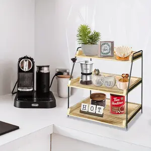 Coffee Bar Accessories Organizing Rack, Spice Rack Organizing Rack, Wooden Kitchen Counter Display, 3-Layer Coffee Organizing Station, Countertop Coffee Spice Rack, Suitable for Mug, CUP, Cream, Syrup, 3-Layer Syrup Bottle Rack