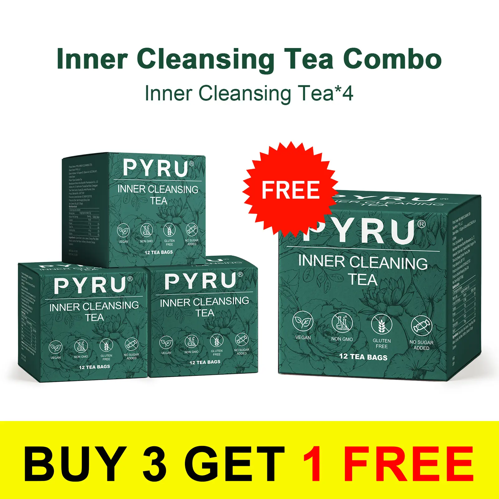 (LIVE ONLY) Pyru Tea: Gentle Essence of Herbs, 12-Pack Box - Pure Ingredients, Natural Herbal Infusion, Made in China - Beverage Flavor