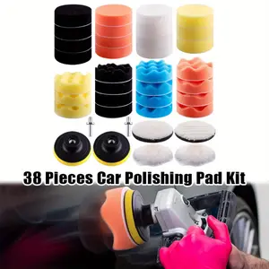 38 Pcs Car Polishing Pad Set 3 Inch Polishing Pad Foam Polishing Pad Polisher Attachment for Electric Drill Self-Adhesive Sponge Wheel Wool Pad Turtle Flat Wave Sponge Disk Wool Disk