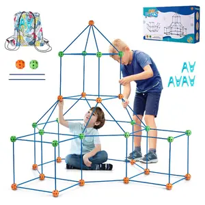 summervibes VEVOR Fort Building Kit for Kids, 120PCS STEM Building Toys, Educational Gift for 4 5 6 7 8+ Year Old Boys Girls, Indoor Outdoor Play Tent Builder Set Construction Toys with 80 Rods and 40 Balls