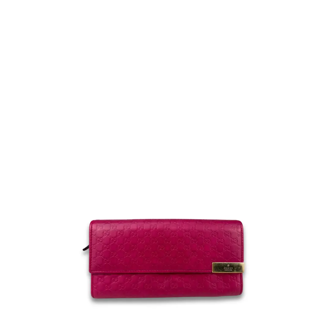Pre-owned GUCCI Leather Small Leather Goods Hot Pink Microguccissima Flap Wallet