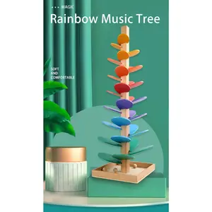 ins Rainbow Music Tree Wooden Ball Drop Toy| DIY Assemble Colorful Leaf Track