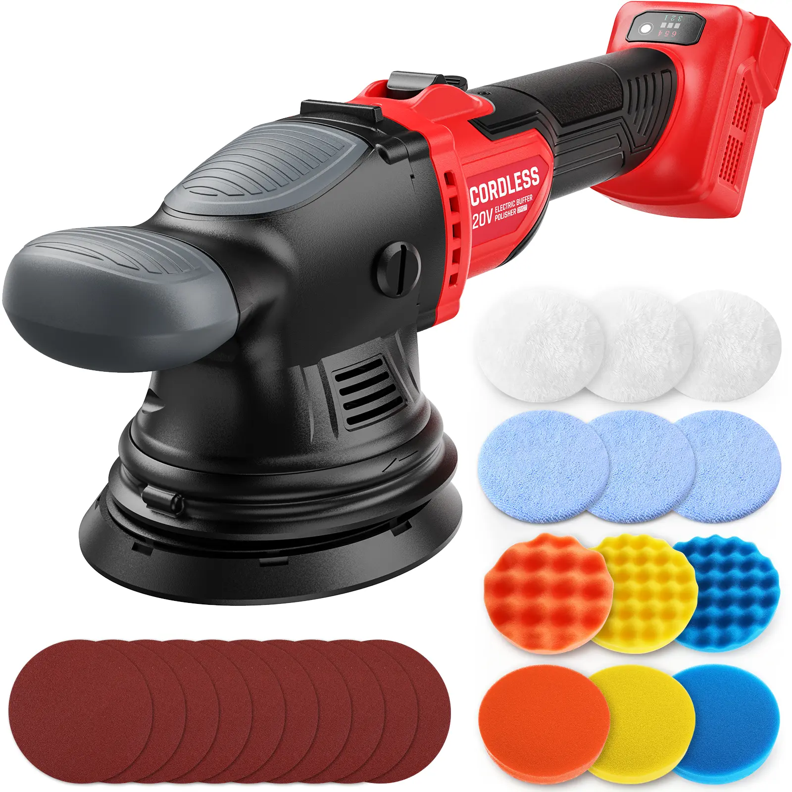 DOVAMAN 20V Cordless Buffer Polisher(Tool Only, Battery NOT Include), 6 Speed 5000RPM Eccentric Design | 6in Disc Size Brushless Motor w/ 22 Pads for Car Detailing Compatible with Milwaukee battery