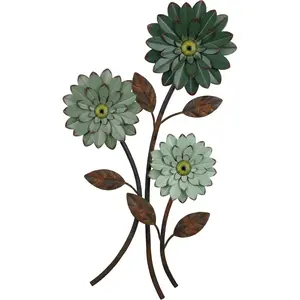 Xuhal Metal Flower Wall Art, 15.75 Inch Vintage Daisy Wall Decor, Rustic Metal Floral Hanging Farmhouse Spring Leaf Sculpture for Living Room Bedroom Indoor Outdoor(Green)