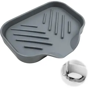 Household daily necessities Sponge Holder with Drain Spout, 4.7" x 3.6" Bathroom and Kitchen Sink Organizer, Dish Soap Tray for Sponges, Scrubbers, Dispensers, Dish Brushes, Spoons & Other Sink Items, Dishwasher Safe (Grey)