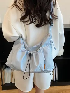 2026 New Korean Style Lazy Wind Multi-Color Nylon Drawstring Crossbody Bag, Large Capacity Adjustable Strap Student Commute Shoulder Bag