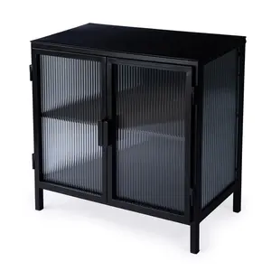 Hoxton Ribbed Glass Accent Cabinet in Black  5704025