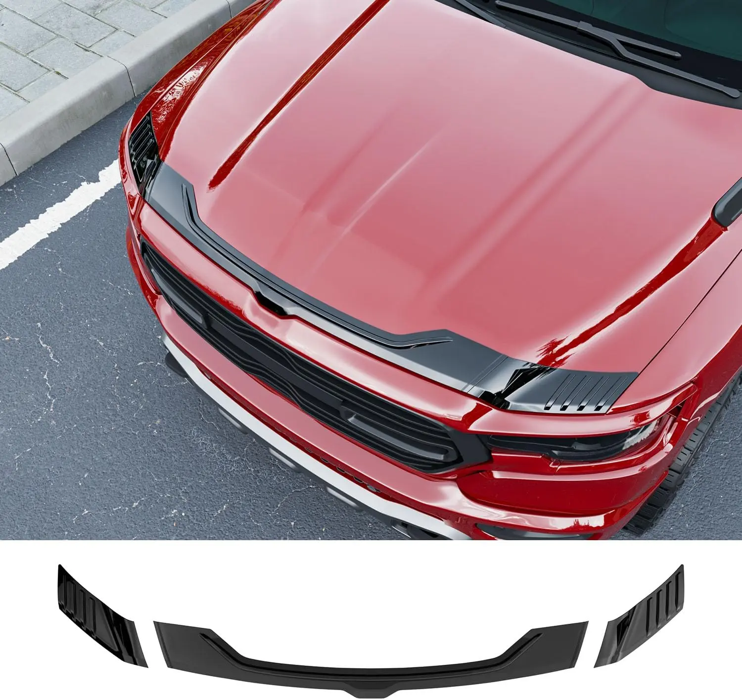 [Fits 19-26 RAM 1500 No Rebel RHO TRX] Hood Deflector Compatible with 2019-2026 Dodge Ram 1500 Hood Protector (No Rebel RHO TRX) ABS Shield Replacement for 2019-2026 Dodge Ram 1500 Accessories (Glossy Black)
