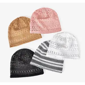 New Spring Summer Lace Mesh Head Wrap Hat, Women Hollow Out Breathable Thin Single Layer Slim Face Stackable Beanie