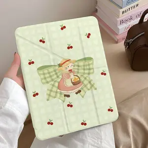 Elegant Bow Cat Cherry iPad Case with Pen Slot, Anti-Drop Acrylic Back Panel, Fits iPad 10th Gen/9th Gen/8th Gen/iPad Pro 11"/iPad Air 3/4/5