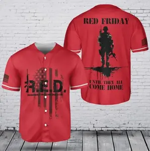 RED Friday Baseball Jersey Men Women Remember Everyone Deployed USA Flag Soldier Graphic Oversized Streetwear Summer Casual Unisex Military Pride Shirt Until They All Come Home