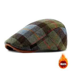 Unisex British Vintage Beret Hat - Plaid Pattern, Warm Winter Cap for Men & Women, Elegant Design with Red Accents, Hand Wash or Dry Clean, Winter Headwear |   Vintage Beret |   Durable Headgear, Tartan Hat, Men Hat