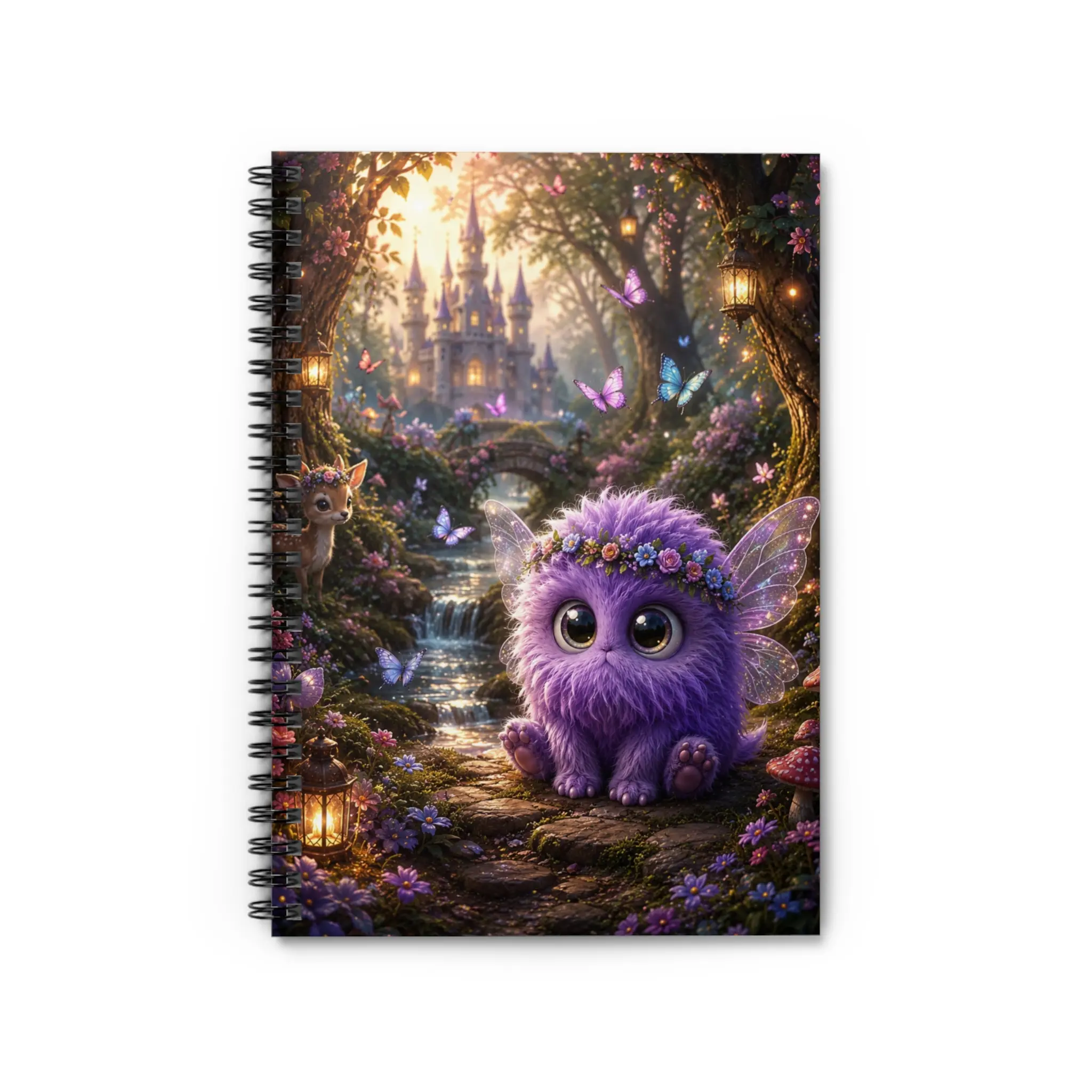 Cute Purple Fluffy Monster Spiral Bound Journal Notebook - Whimsical Art Paper Cover Ruled Notebook for School, Creative Writing