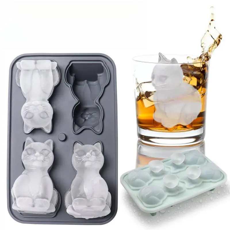 Cat Shaped Ice Cube Mold, 3D Cute Kitty Ice Tray Silicone Mold for Whiskey Cocktails, Large Novelty Ice Cubes Maker for Drinks, Coffee, Party & Home Bar