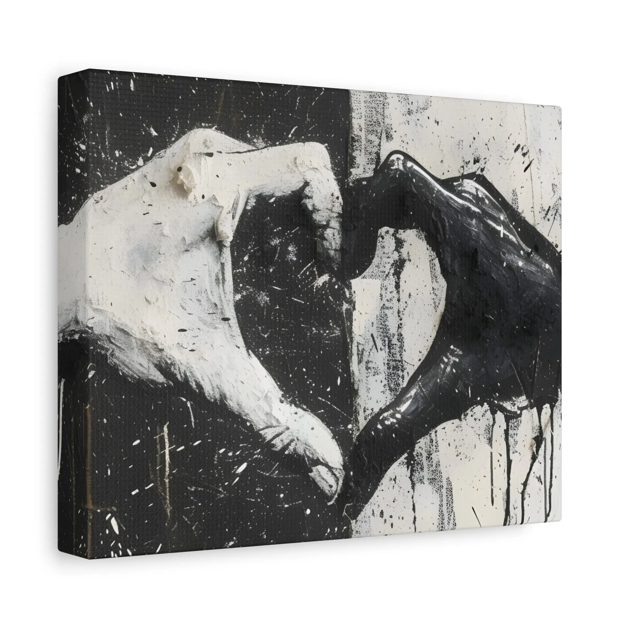 Personalized Monochrome Heart Hands Canvas — Black & White Stretched Wall Art