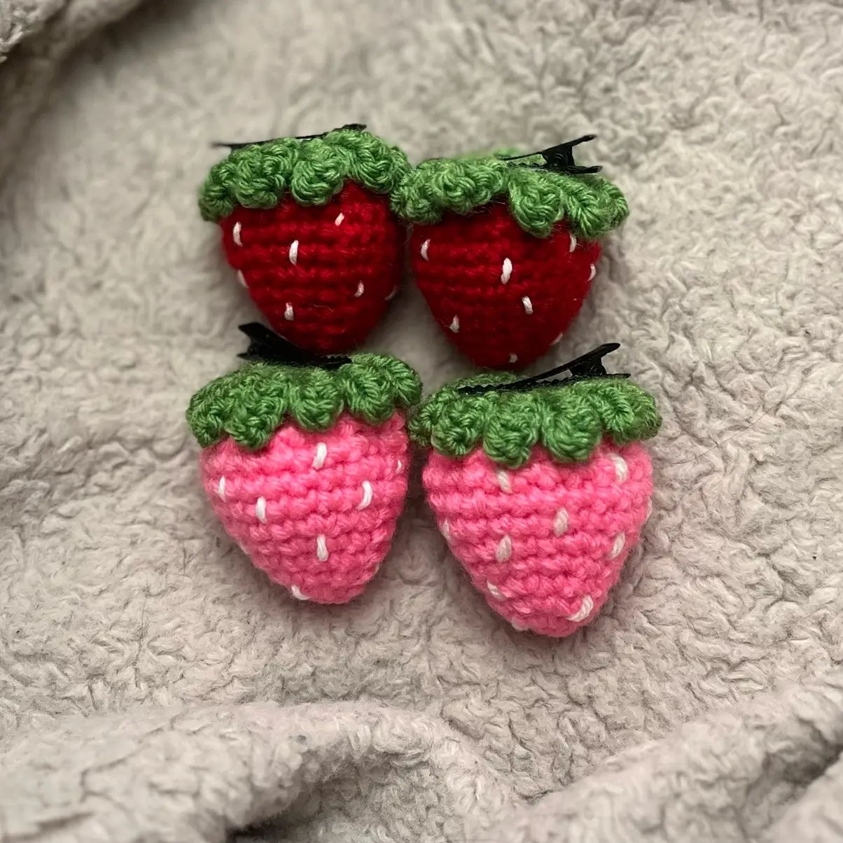 Crochet Strawberry Clip/Sprout - Fashion Hair Accessory